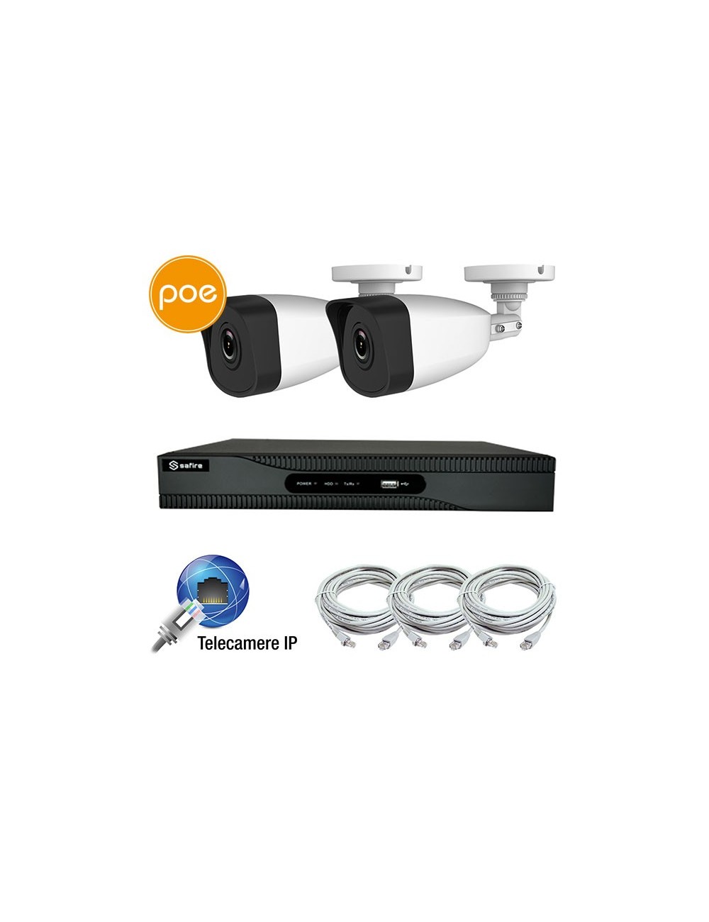 KIT videosorveglianza IP PoE - NVR 4 canali - 2 telecamere IP 2 Megapixel